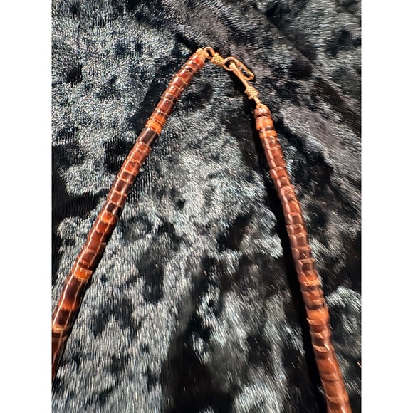 Boho Inlaid Stone Triangle Pendant Necklace Natural Wood Bone Beads - Picture 3 of 10